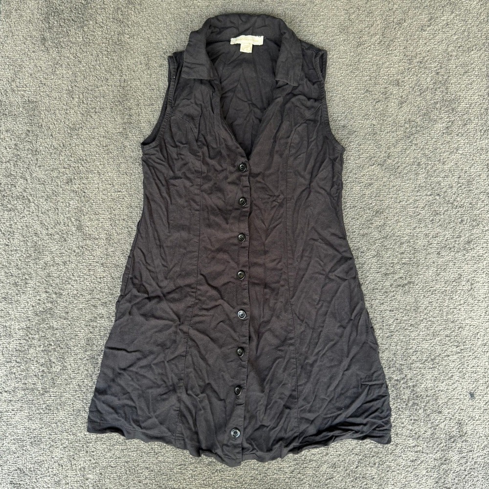 Monteau Los Angeles Black Sleeveless Linen Blend Button Down Mini Dress Medium